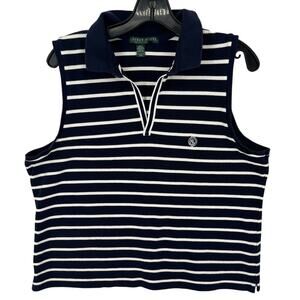 Ralph Lauren Active Sleeveless XL Nautical Stripe Navy Blue Top Preppy Old Money